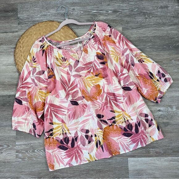 Naturals D&CO linen floral print blouse - Picture 1 of 6